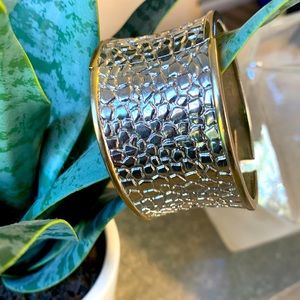 Silver and gold tone hinge bracelet